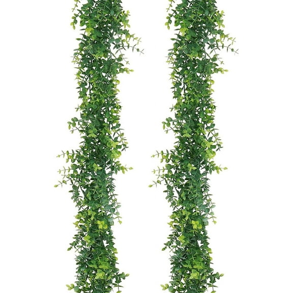 Artificial Eucalyptus Garland - 2 Pack 6 Feet Fake Greenery Garland Faux Vines Wedding Backdrop Arch Wall Decor Indoor Outdoor Table Party Decoration