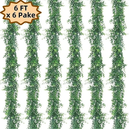 Artificial Eucalyptus Garland Artificial Greenery 6Pack 6FT/PCS, Faux Eucalyptus Vines Greenery Garlands Green Garlands Fake Hanging Eucalyptus Leaves Home Leaves Wall Decor