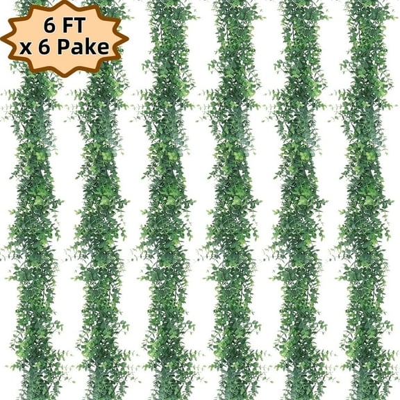 Artificial Eucalyptus Garland Artificial Greenery 6Pack 6FT/PCS, Faux Eucalyptus Vines Greenery Garlands Green Garlands Fake Hanging Eucalyptus Leaves Home Leaves Wall Decor