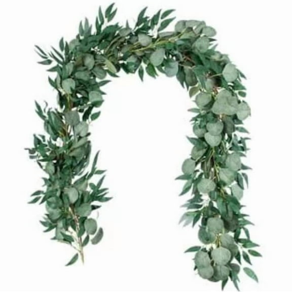 Artificial Eucalyptus Garland Fake Eucalyptus Leaves Fake Vines Grey Green, 6.5FT