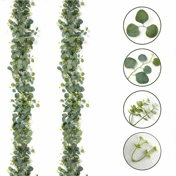 Artificial Eucalyptus Garland, Fake Eucalyptus Greenery Garland, Faux Hanging Plants, 6ft Artificial Vines for Wedding Backdrops, Arches, Walls, Tables, Parties, and Outdoor Festivals 2pc