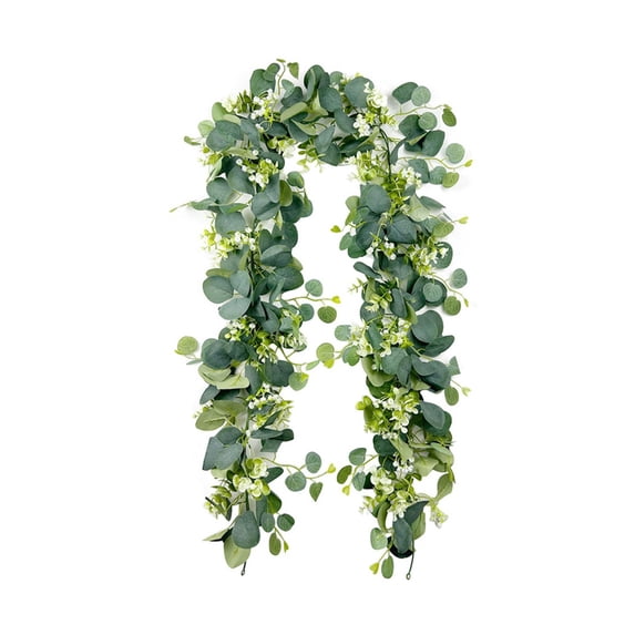 Artificial Eucalyptus Garland with Roses, Artificial Greenery Vine for Wedding Arch, Table Centerpieces, Fireplace & Wall Decor, Fake Vines Garland for Party & Home Déco (1Pcs) Green1