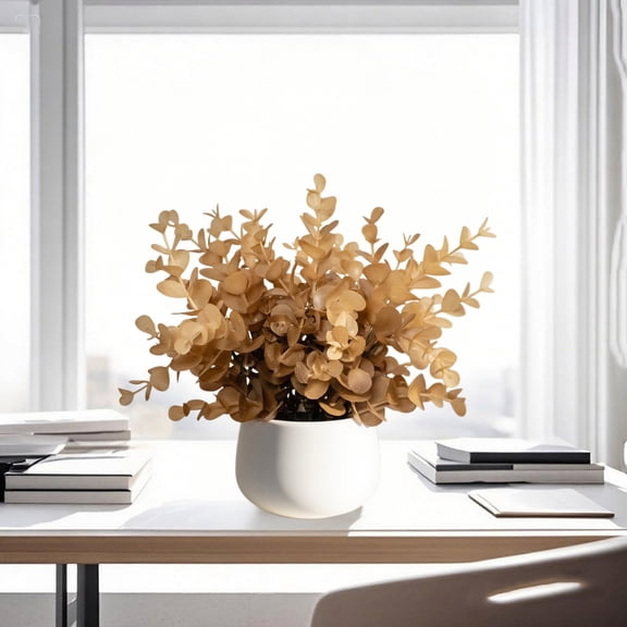 Artificial Eucalyptus Greenery Potted Faux Botanical Decor White Ceramic Pot 11 Inch Home Office Accent
