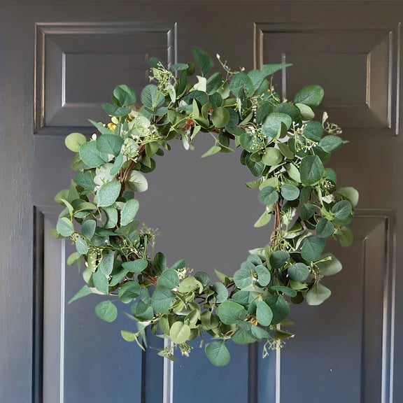Artificial Eucalyptus Greenery Wreath with Rattan Base 20-Inch Door Hanger for Front Door Wall Mantel and Seasonal Home Decor