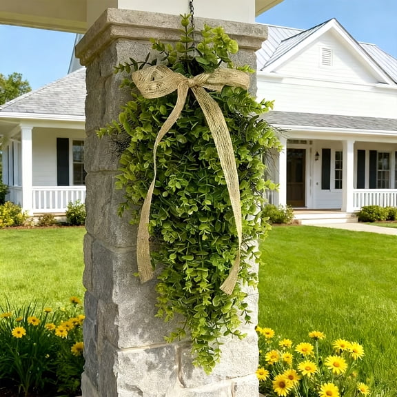 Artificial Eucalyptus Hanging Garland | Upside Down Bow Plastic Decorative Pendant | Multicolor 23.6"x11.8" | Indoor Outdoor Waterproof | Lifelike Greenery | Low Maintenance Faux Plant