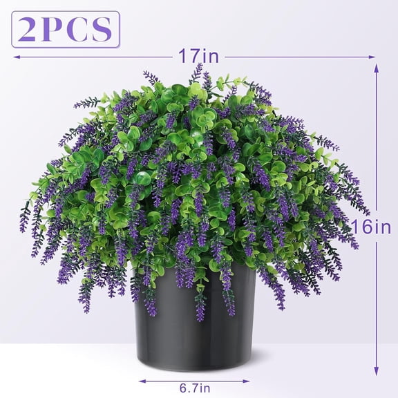 Artificial Eucalyptus & Lavender Topiary Ball Tree for Front Door - Set of 2 Topiary Trees with Pots, Faux Bushes Potted Plants for Porch Garden Farmhouse Outdoor Decoration