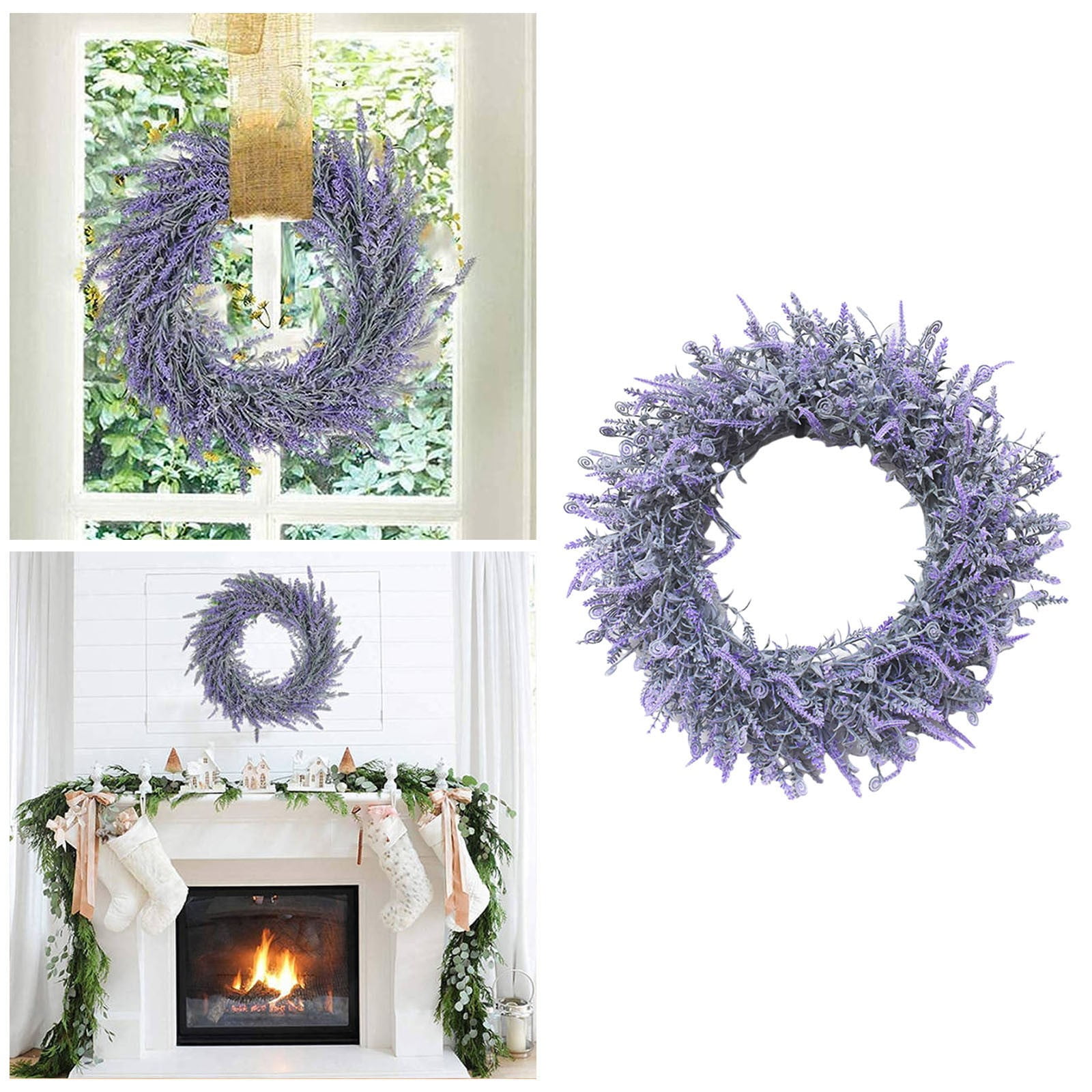 Artificial Eucalyptus and Lavender Wreath 15.75 Inch - Purple Spring ...