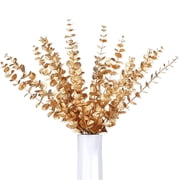 Artificial Eucalyptus Leaves Gold Eucalyptus Stems Artificial Eucalyptus Leaves Decor Fake Plastic Eucalyptus Plant for Home Decor 20PCS 15inch