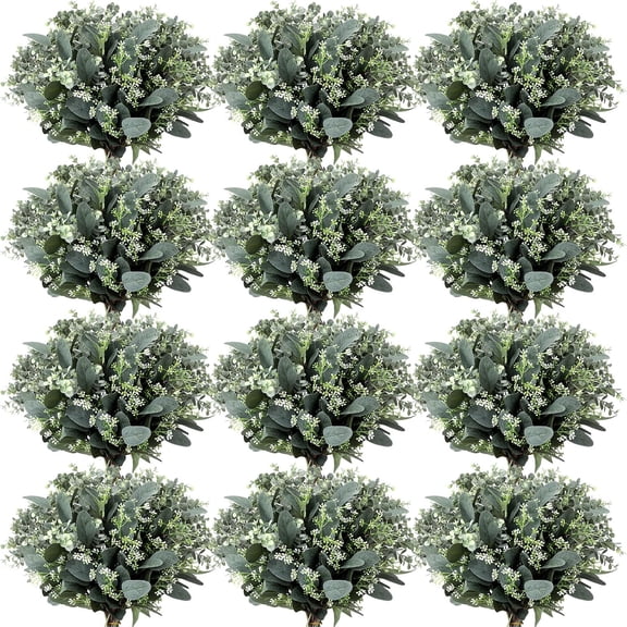Artificial Eucalyptus Leaves Stems with White Seeds Silver Dollar Oval Greenery Sprays for Wreath Garland Floral Arrangement Wedding Decoration (230 Count)