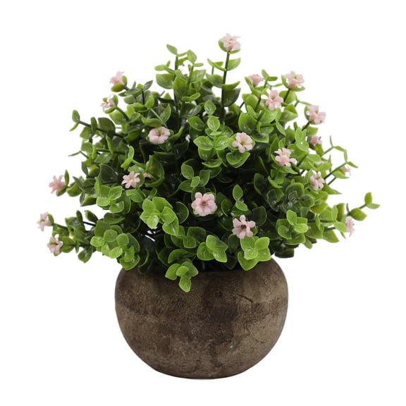 Artificial Eucalyptus Milan Flower Pot Pink, Small Potted Plants for House Tabletop Decoration Green Plant Pot with Pulp Bonsai, by TINGXIN