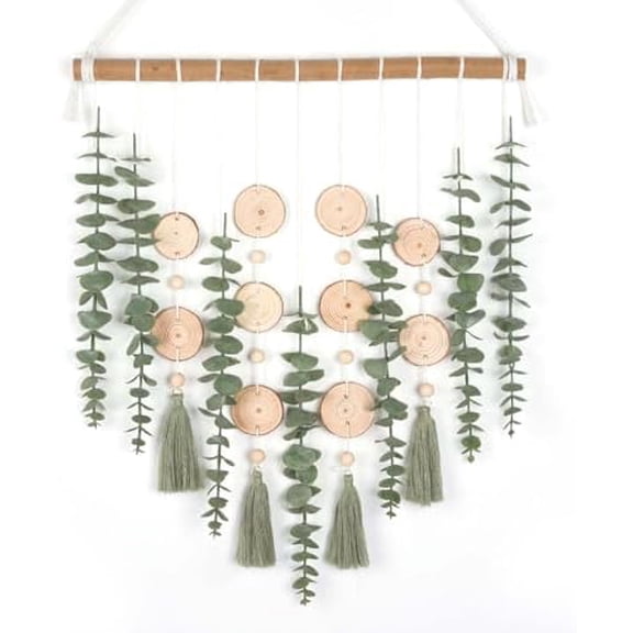 Artificial Eucalyptus Plant Wall Decor Fake Greenery Leaves Stems Wall Hanging Faux Plants on Wood Stick Green Boho Rustic Farmhouse Decor for Bathroom Bedroom Dining Room Indoor Home