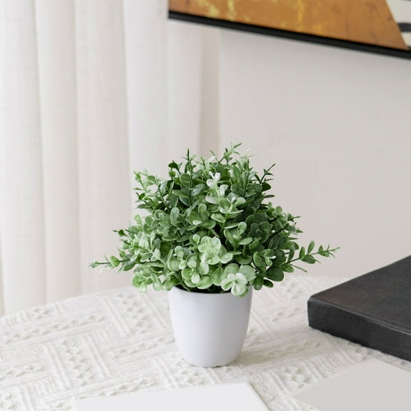 Artificial Eucalyptus Potted Plant, Fake Plastic Greenery for Home Office, Realistic Tabletop Decor, UV Resistant No Water Needed, Modern Mini Potted Tree for Shelf Desk