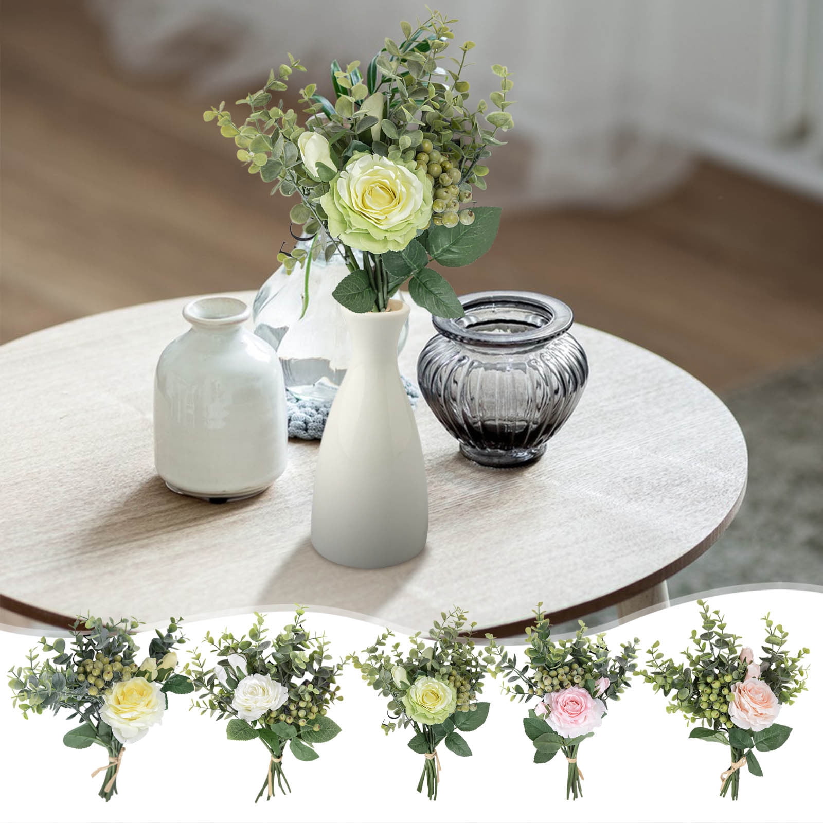 Artificial Silk Rose Peony Bouquet - 15.74 Inch Pink Faux Flowers For Home Decor