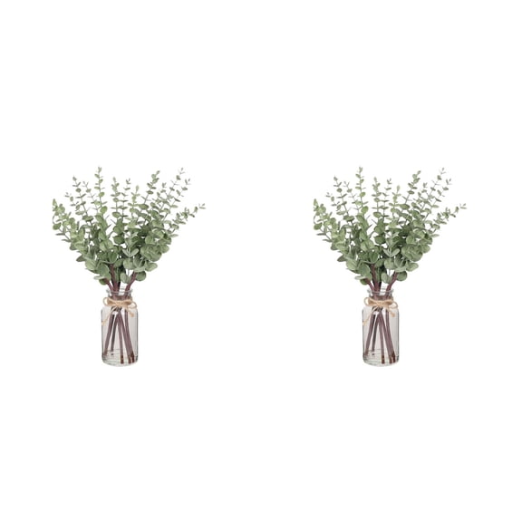 Artificial Eucalyptus Stems 10 Pcs 15.75 Inch in Glass Vase with Water, Sage Green with White for Centerpiece Table Decor Farmhouse Wedding Home, Artificial Decor