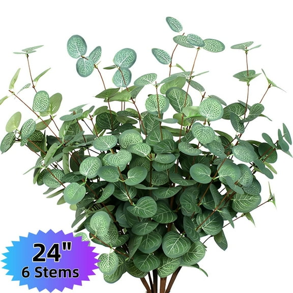 Faux Eucalyptus Leaves Floral 6pack 24" - Home Party Table Centerpiece And Wedding Plant Stems Flores Artificiales Para Decoration Indoor