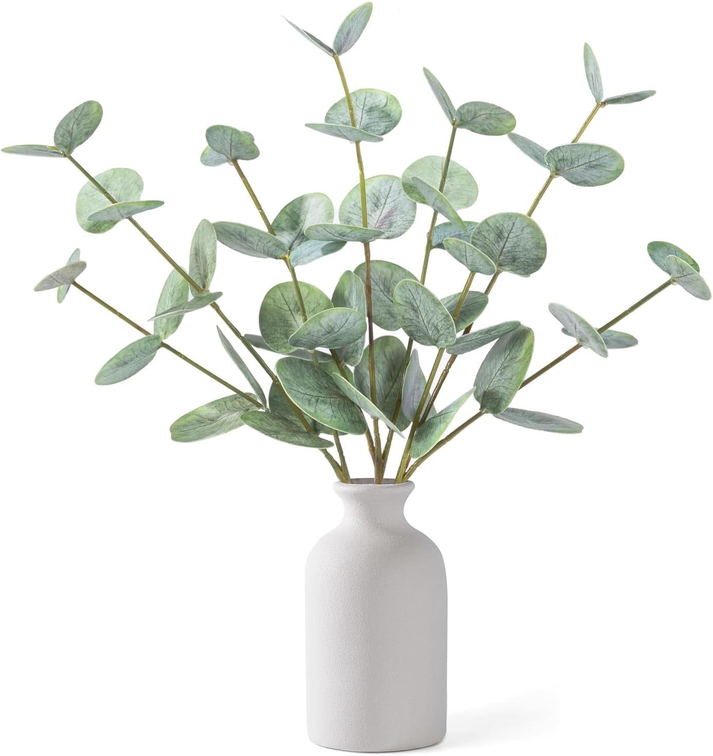 Artificial Eucalyptus Stems in Ceramic Vase, 14'' Fake Plants Greenery Stems for Home Decor Eucalyptus Plant for Bathroom Farmhouse Room Coffee Table Centerpiece Desk Shelf Faux Branches Decorations