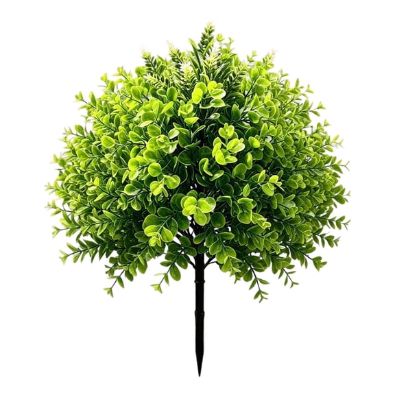 Artificial Eucalyptus Topiary Ball Tree with Ground Spike, UV Resistant Plastic Material, Sturdy Ground Spike, Easy to Install, No Maintenance, Front Porch Home Garden Pathway Planter Decor