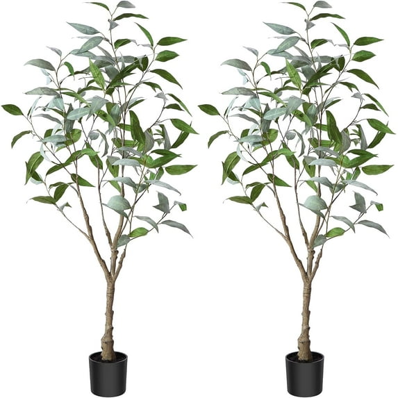Artificial Eucalyptus Tree 4FT Tall Fake Eucalyptus Plants Large Faux Trees Artificial Silk Plants for Home Decor Indoor Outdoor Office Gift Ornaments, Set of 2