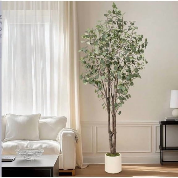Artificial Eucalyptus Tree, 5ft Tall Fake Artificial Plant with White Planter,Large Faux Floor Plant Fake Silk Trees Artificial Trees for Home Decor Indoor