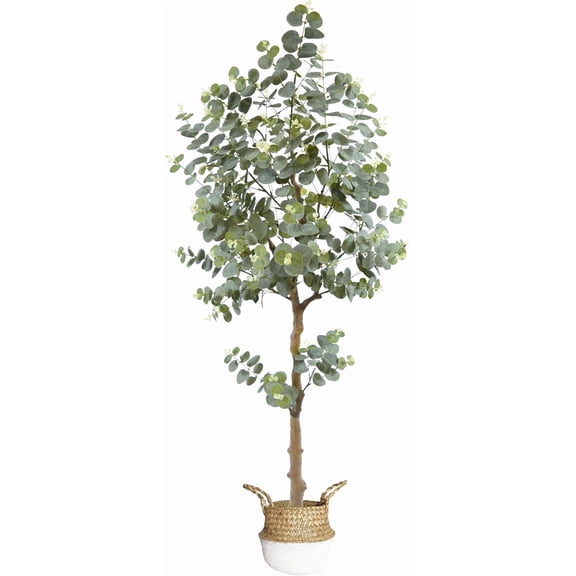 Artificial Eucalyptus Tree 5ft with Basket and White Silver Dollar Leaves