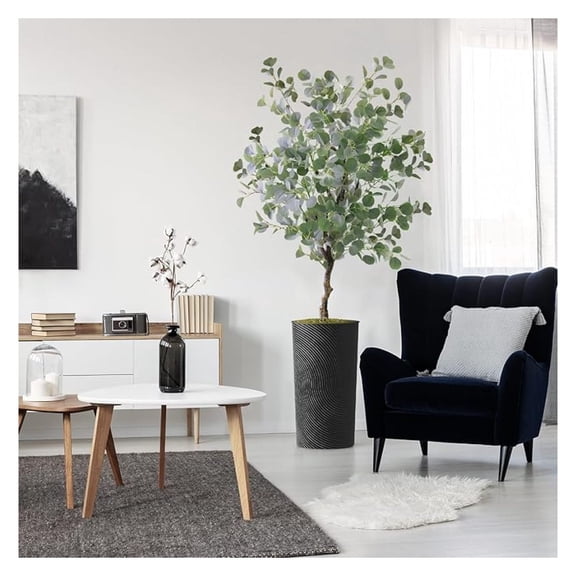 Artificial Eucalyptus Tree, 66 Inch Fake Tree in Geometric Planter, Indoor Outdoor Silk Plants for Home Office Decor, Modern Spiral Design
