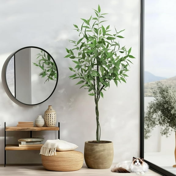 Artificial Eucalyptus Tree Plant 4/5/6FT Tall, Modern Large Fake Plant Decor in Pot for Indoor Outdoor,Home Office Ideal Housewares Gift Decoration