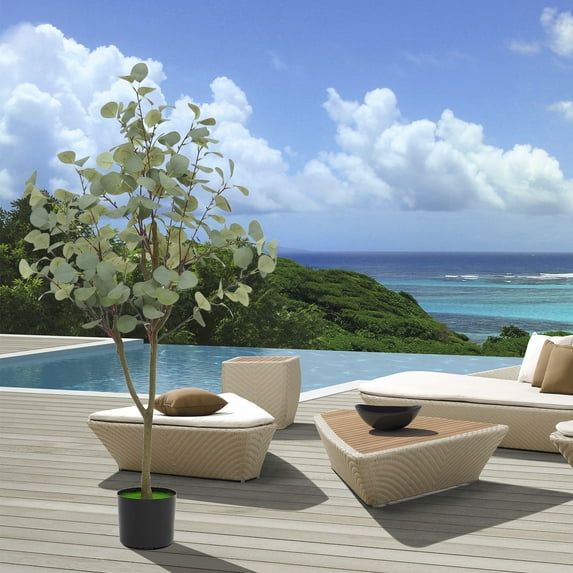 Artificial Eucalyptus Tree with Pot, 4/5/6FT Tall Fake Eucalyptus Plant for Indoor Outdoor, Faux Eucalyptus Tree with Lifelike Trunk and Realistic Silk Leaves for Home Office Living Room Floor Decor