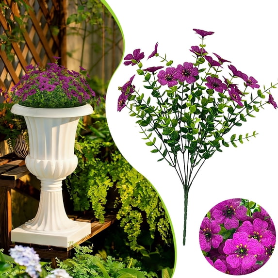 Artificial Eucalyptus Violet Stem, 7 Forks Realistic Faux Greenery Branch, 14 Inch Plastic Plants for Wedding Centerpieces, Home Decor, DIY Wreaths, Patio Garden Indoor Outdoor Decoration