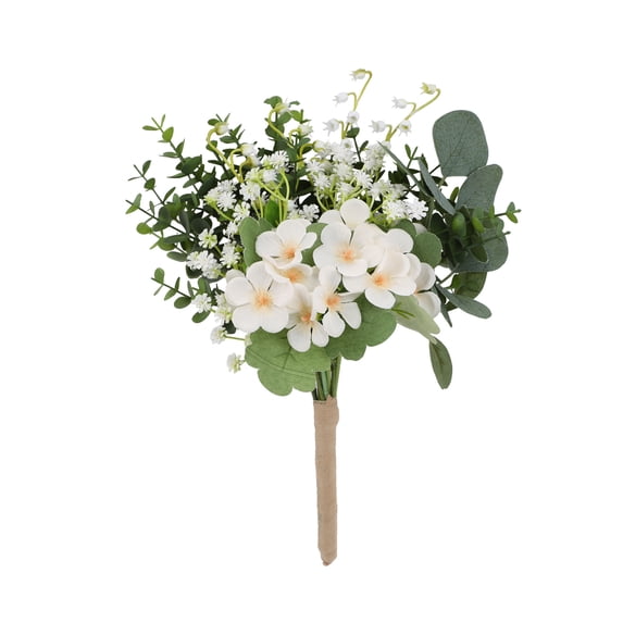 Artificial Eucalyptus & White Flower Bouquet, Faux Greenery Floral Arrangement with Realistic Leaves, Hand-Tied Stem for Wedding Decor, Bridal Bouquet, Farmhouse Home Vase Centerpiece