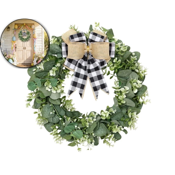 Artificial Eucalyptus Wreath 13.78 Inch Fabric Eucalyptus Leave Wreath Round Green Wreath for Farmhouse Wall Window Decor
