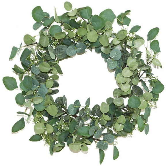 Artificial Eucalyptus Wreath - 20" Fake Green Leaves Eucalyptus Wreath with Seeds for Front Door, Wall, Window, Farmhouse Decoration
