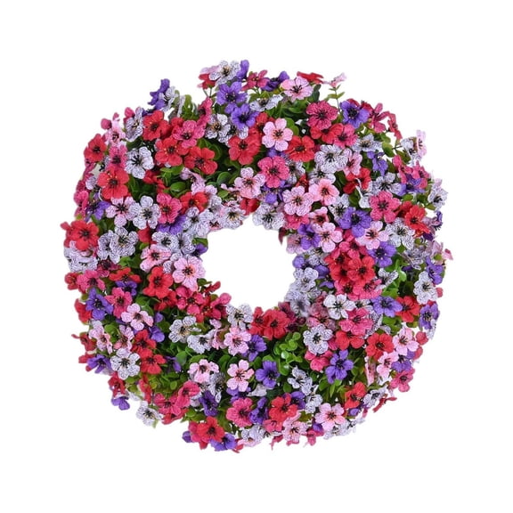 Artificial Eucalyptus Wreath with Elegant Violet Flowers Spring Summer Home Decor, Front Door Hanging, Garden & Wall Accent, Durable & Realistic Greenery