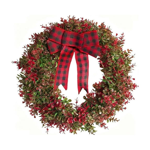 Artificial Eucalyptus Wreath for Front Door 15" Green Leaf Wreath for Window Home Porch Farmhouse Patio and Garden Indoor Outdoor Decor with Bow for Spring Summer Fall Winter