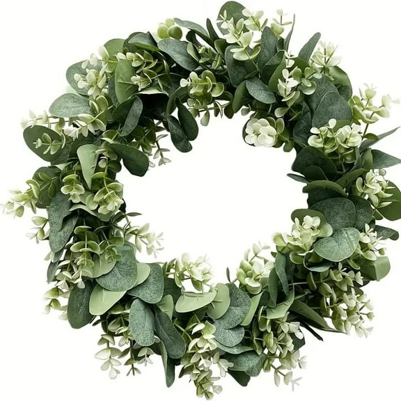 Artificial Eucalyptus Wreath for Front Door, 17.7 inch Spring Green Leaf Garland for Wall Window Home Office Outdoor St Patrick's Day Easter Party Festival Decoration