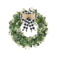 thumbnail image 1 of Artificial Eucalyptus Wreath with Plaid Bow, Spring Summer Green Leaf Wreath for Front Door Porch Farmhouse Decor, Festival Celebration Decor (13.8in), 1 of 6