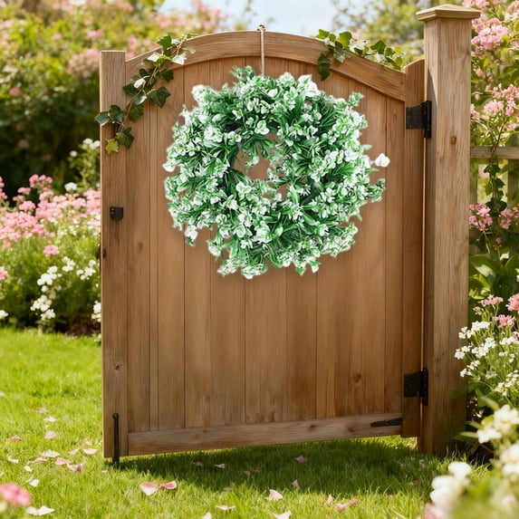 Artificial Eucalyptus Wreath, Simulation Greenery Wreath for Front Door Home Garden Decor All Season(White)