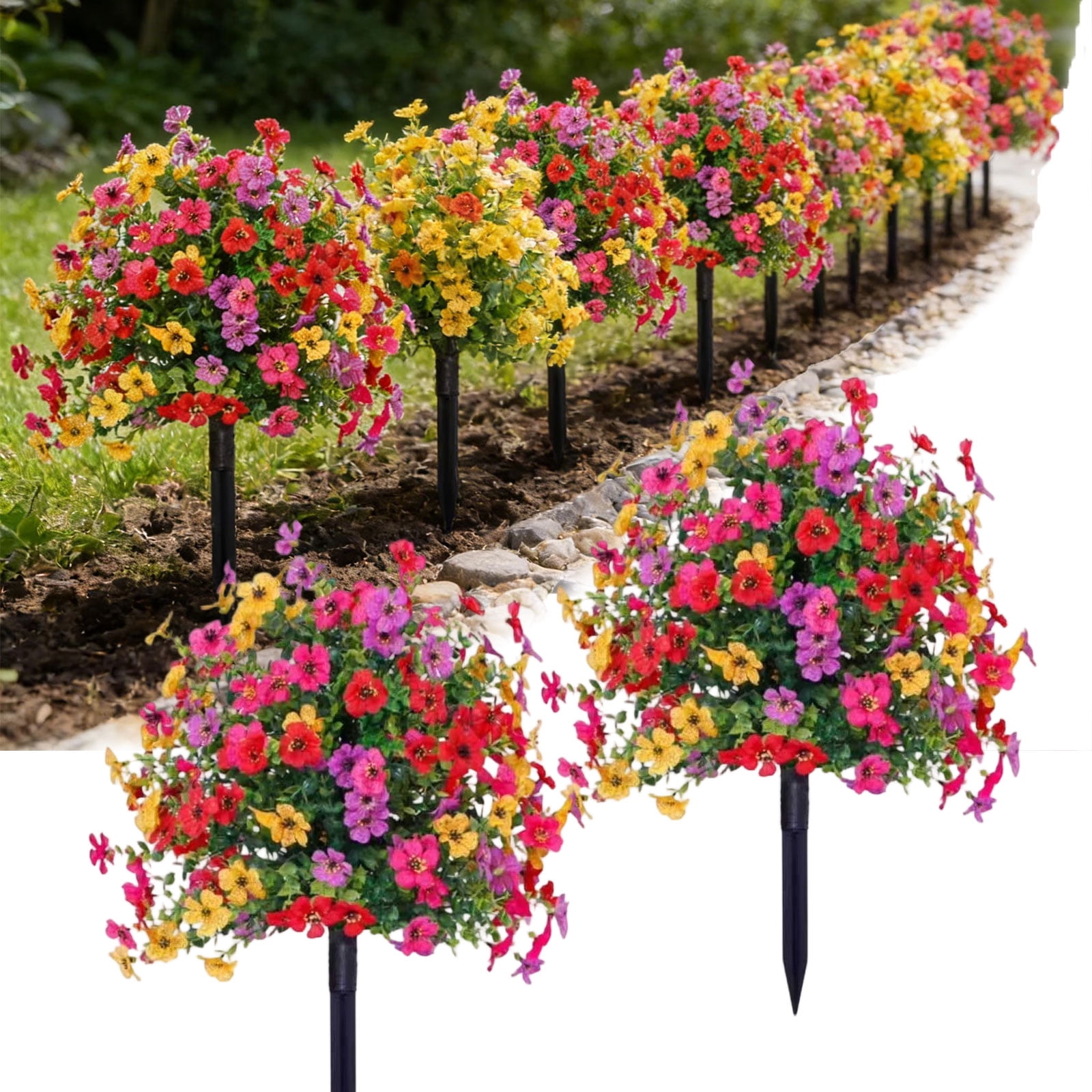 Artificial Eucalyptus and Violet Ground-Insert Floral Decoration, Artificial Flowers with Ground Stakes, Artificial Violets for Outdoors