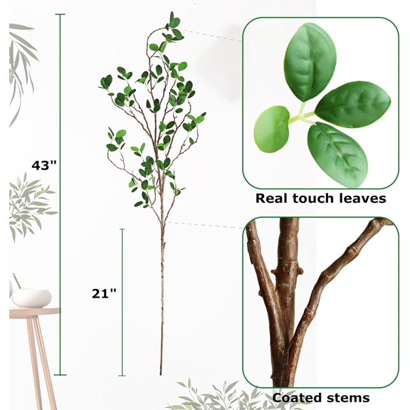 Artificial Eucalytus Green Branches Faux Ficus Twig Home Office Shop Decoration (5 pcs)