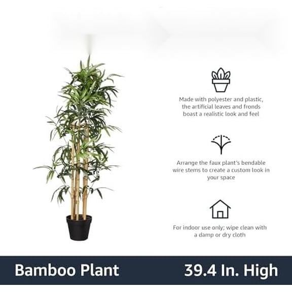 Artificial Fake Bamboo Plant with Plastic Planter Pot, 39.4", Green