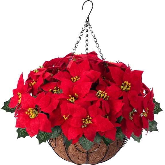 TIKUAJGIFT Artificial Christmas Hanging Flowers Basket, 10pcs Faux ...