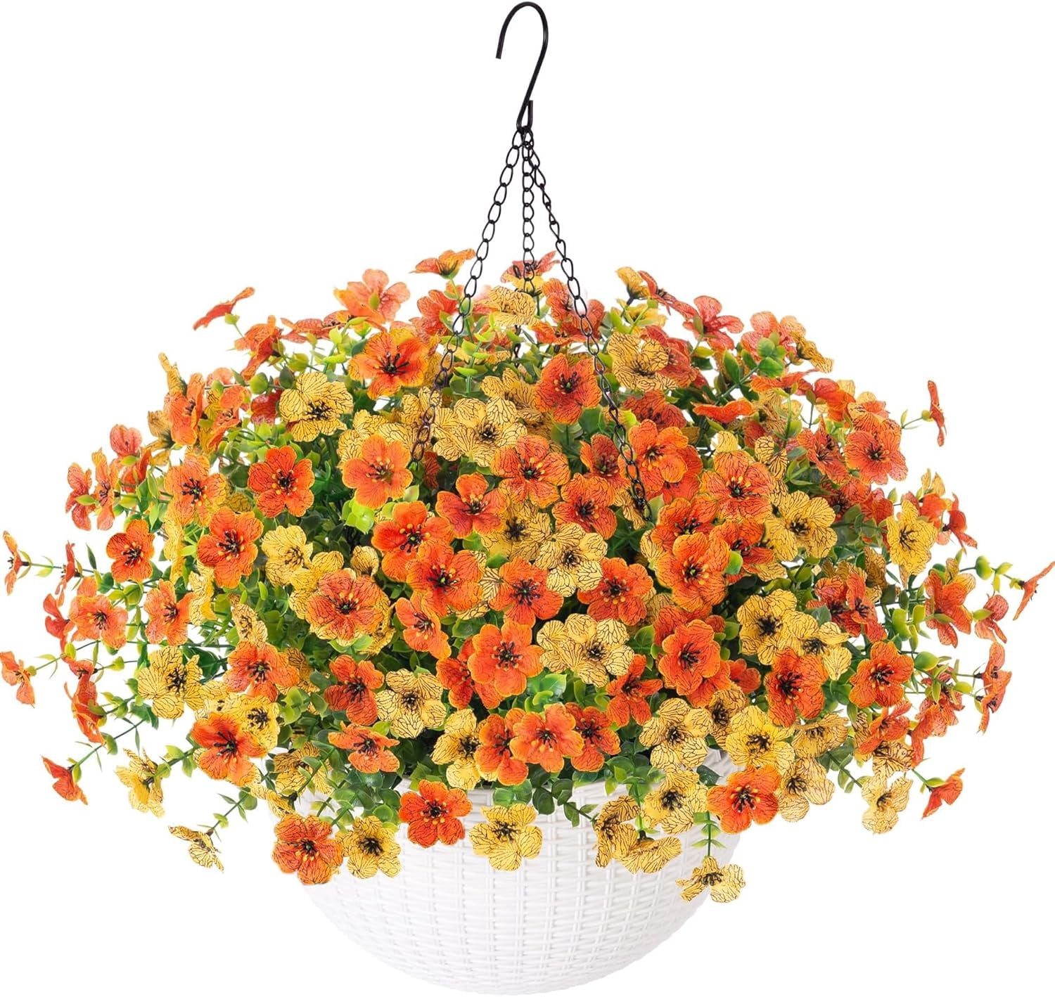 Artificial Fake Fall Hanging Mums Flowers Plants Basket for Outdoor ...