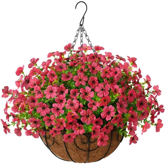 Artificial Fake Fall Hanging Plants Flowers Basket, Faux Silk Daisy in Planter Realistic UV Resistant for Outside Home Patio Balcony Yard Autumn Outdoor Decoration (Orange Brown Red)