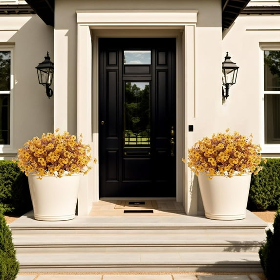 Artificial Fake Fall Plants Flowers, Artificial Fall Mums Flowers, Flower Daisy with Eucalyptus, Silk Colorful Daisy UV Resistant Look Real No Fade for Front Door Porch Patio Yard Balcony Autumn Decor