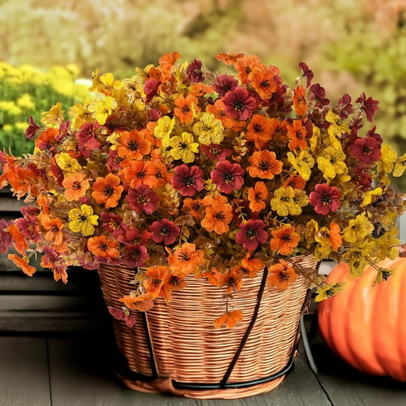 Artificial Fake Fall Plants Flowers, Artificial Fall Mums Flowers, Flower Daisy with Eucalyptus, Silk Colorful Daisy UV Resistant Look Real No Fade for Front Door Porch Patio Yard Balcony Autumn Decor