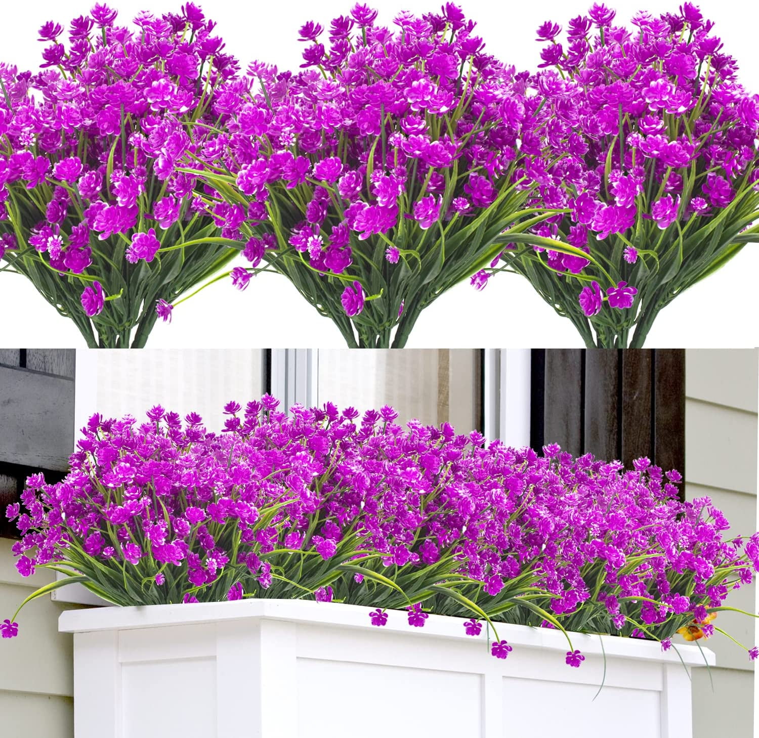 Artificial Fake Flowers, 12 Bundles Outdoor UV Resistant Greenery Shrubs Plants Indoor Outside Hanging Planter Home Garden Décor (Yellow)
