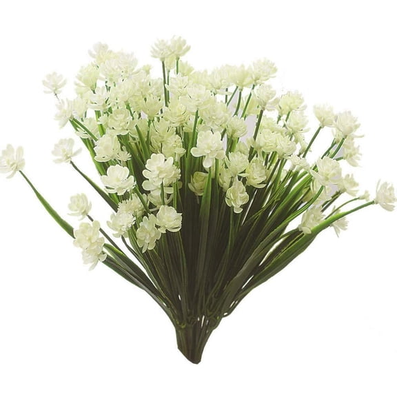 Artificial Fake Flowers, 4 Bundles Outdoor UV Resistant Greenery Shrubs Plants Indoor Outside Hanging Planter Home Garden Decorating(White)