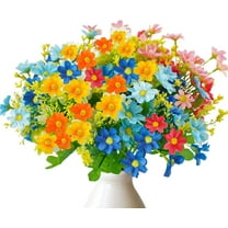 Artificial Fake Flowers, 6 Bundles Daisy Mums Flowers Outdoor UV Resistant No Fade Greenery Shrubs Plants Indoor Outside Hanging Planter Home Wedding Office DIY Garden Porch Décor (Orange Yellow)