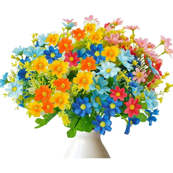 Artificial Fake Flowers, 6 Bundles Daisy Mums Flowers Outdoor UV Resistant No Fade Greenery Shrubs Plants Indoor Outside Hanging Planter Home Wedding Office DIY Garden Porch Décor (Orange Yellow)