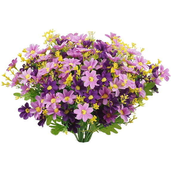 Artificial Fake Flowers, 6 Bundles Daisy Mums Flowers Outdoor UV Resistant No Fade Greenery Shrubs Plants Indoor Outside Hanging Planter Home Wedding Office DIY Garden Porch Décor (Orange Yellow)