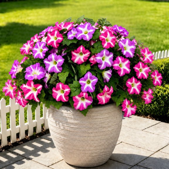 THE BRIVE 6 Pack UV Resistant Artificial Petunias, Realistic Silk Fake Flowers No Fade for Outdoor ,Fuchsia Purple